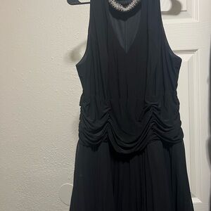SLNY Black Backless Dress with Ruched Detail